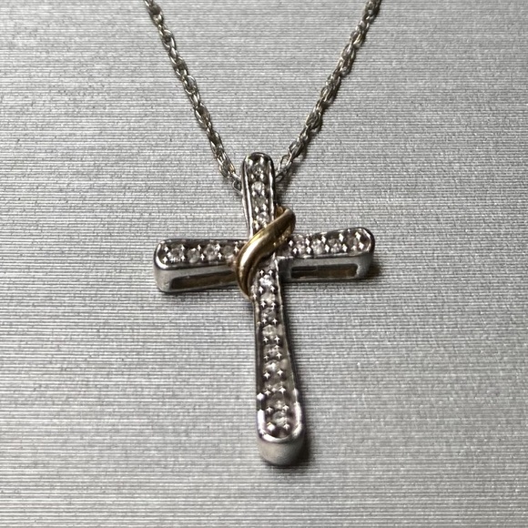 Diamond Accent Wrap Cross Pendent In 10k Two-Tone Gold - Picture 3 of 6